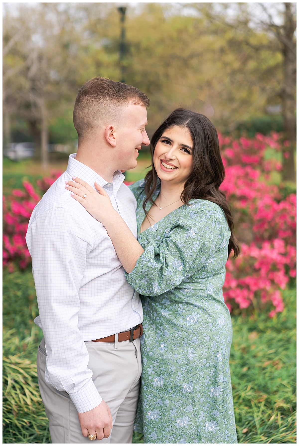 Couple hold each other close for McGovern Centennial Gardens Engagement Photographer