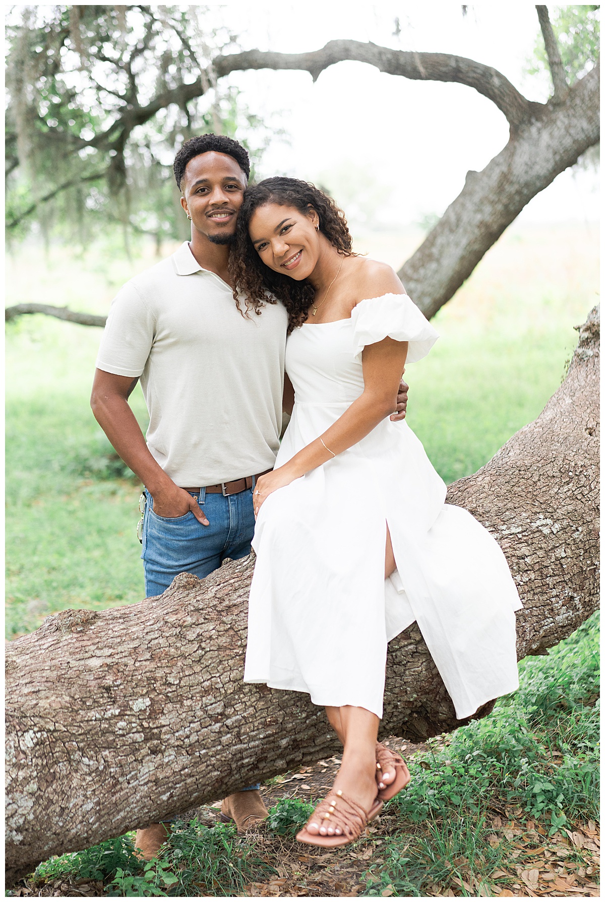 Woman rests her head on man's shoulder for Swish & Click Photography