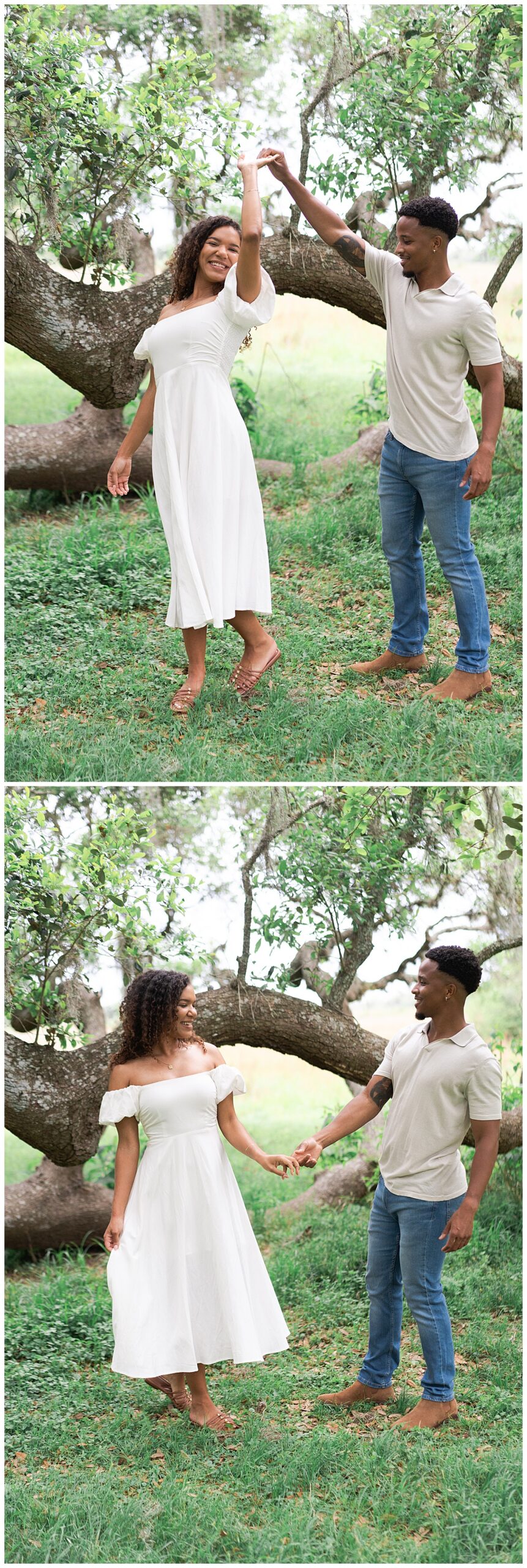 Couple stand together during their Brazos Bend Engagement Photographer 