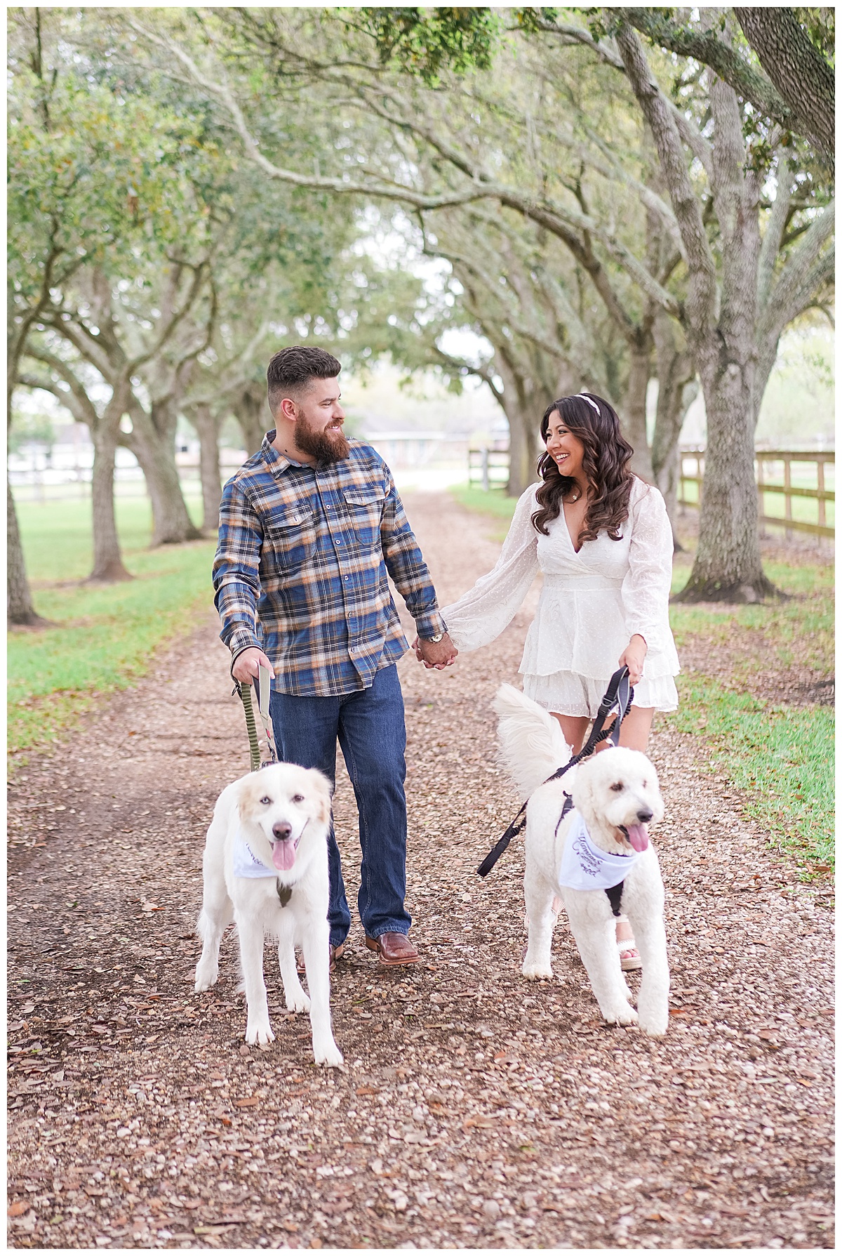 Couple walk together hand in hand for Houston Disney Engagement Session