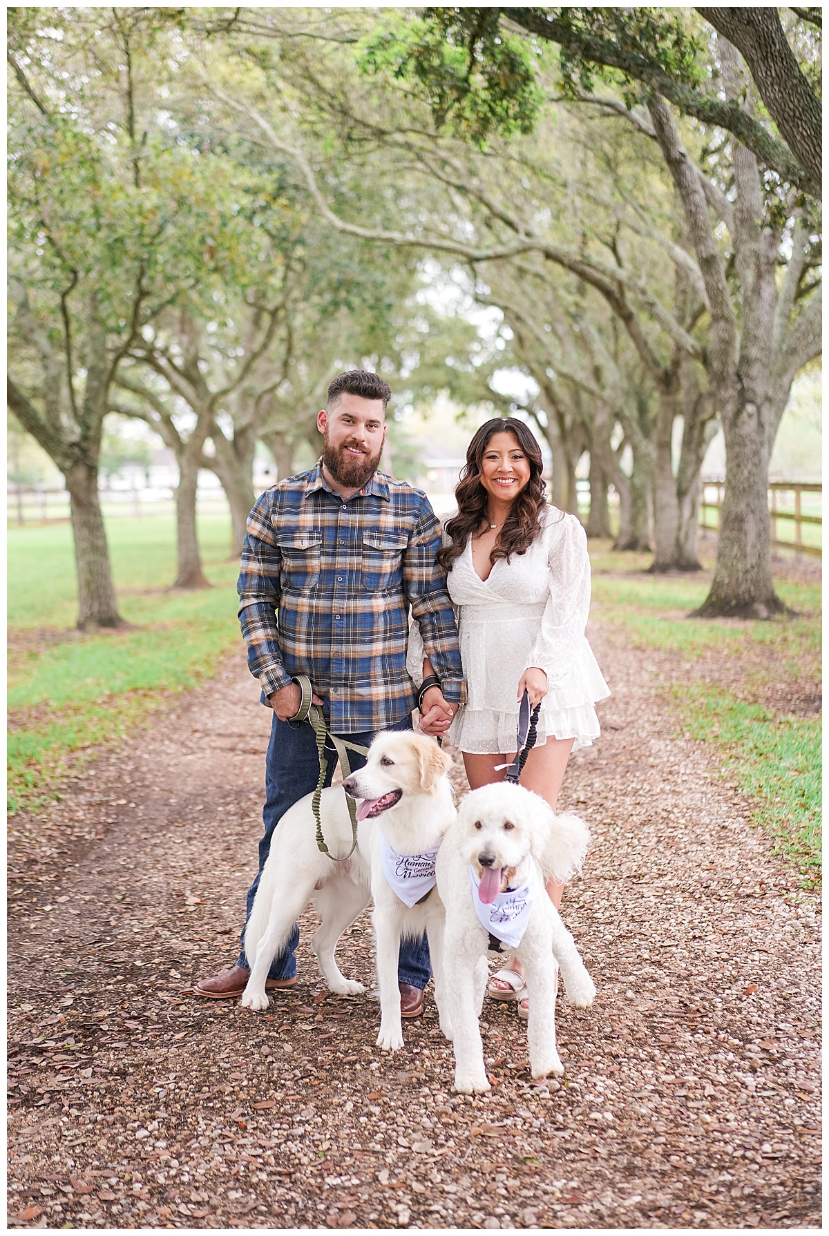 Couple stand together with their dogs for Swish & Click Photography