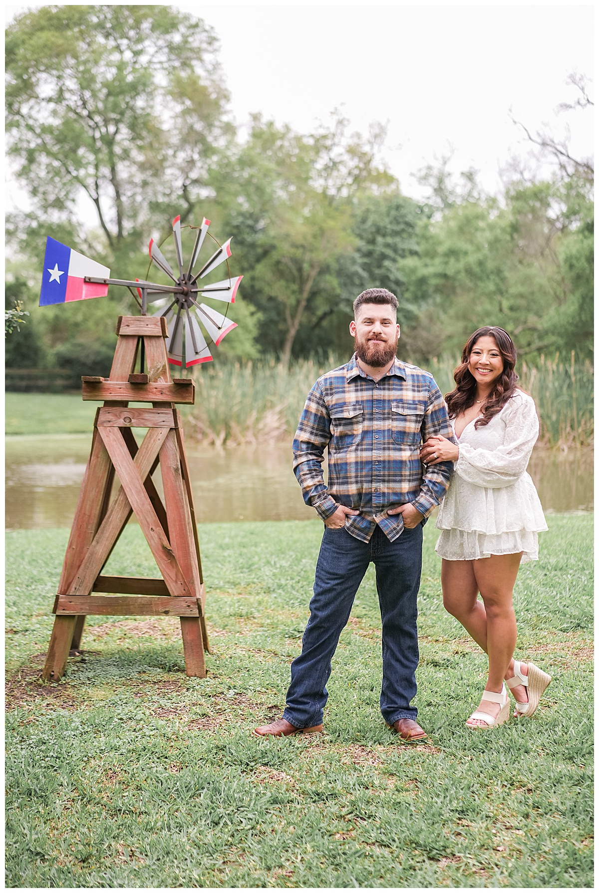 Couple stand together during their Houston Disney Engagement Session