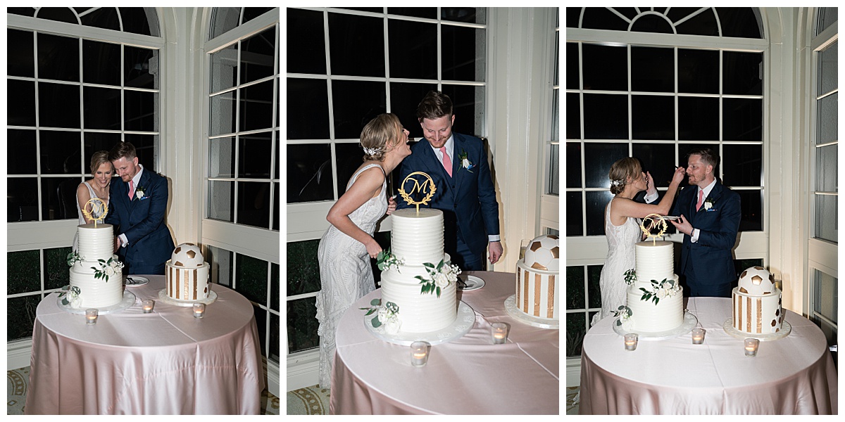 Bride and groom enjoy cake together for Swish & Click Photography