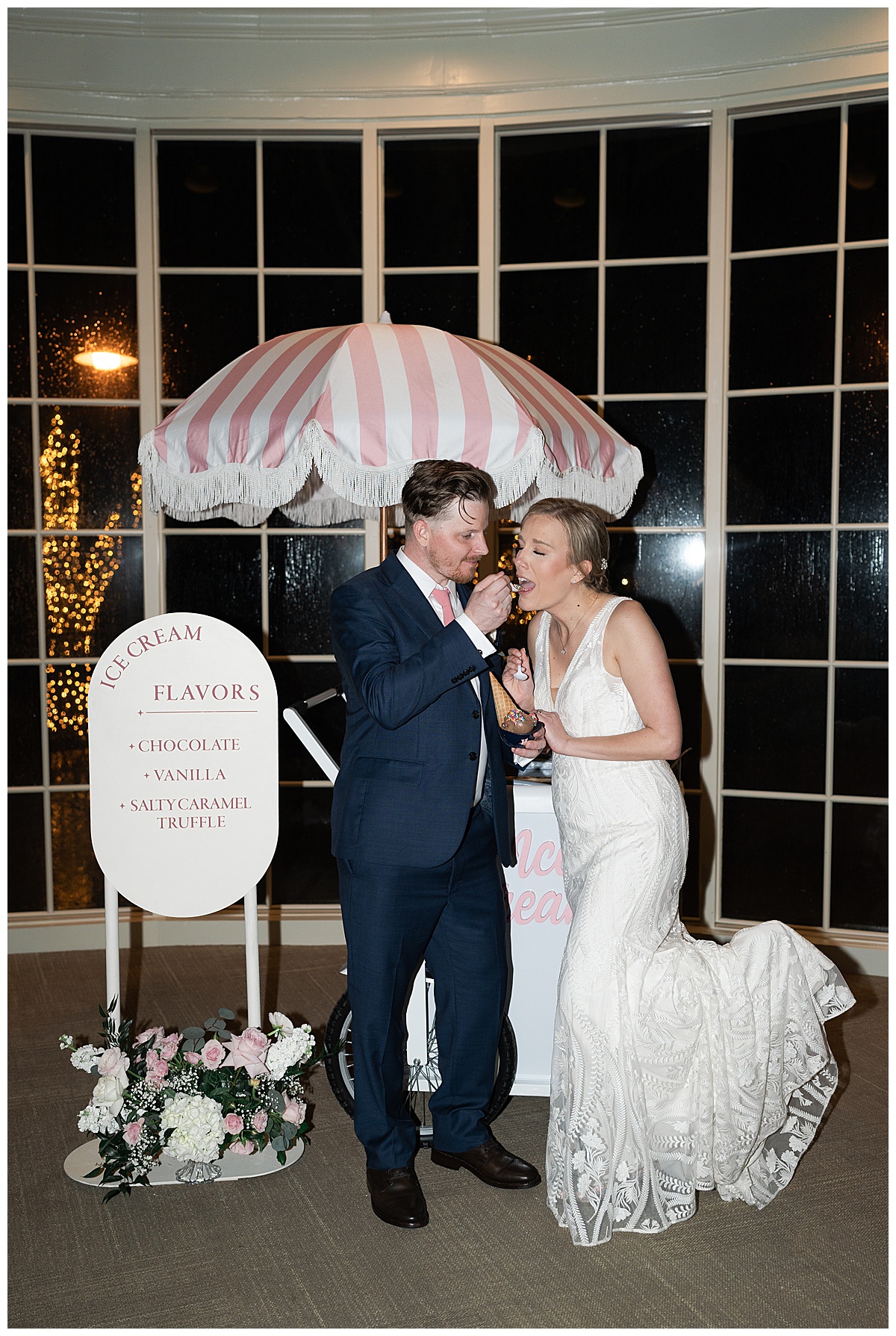 Bride and groom enjoy ice cream together for Bentwater Yacht Club Wedding 