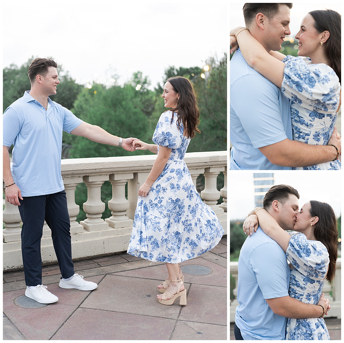 Couple dance together during their Eleanor Tinsley Park Engagement Session