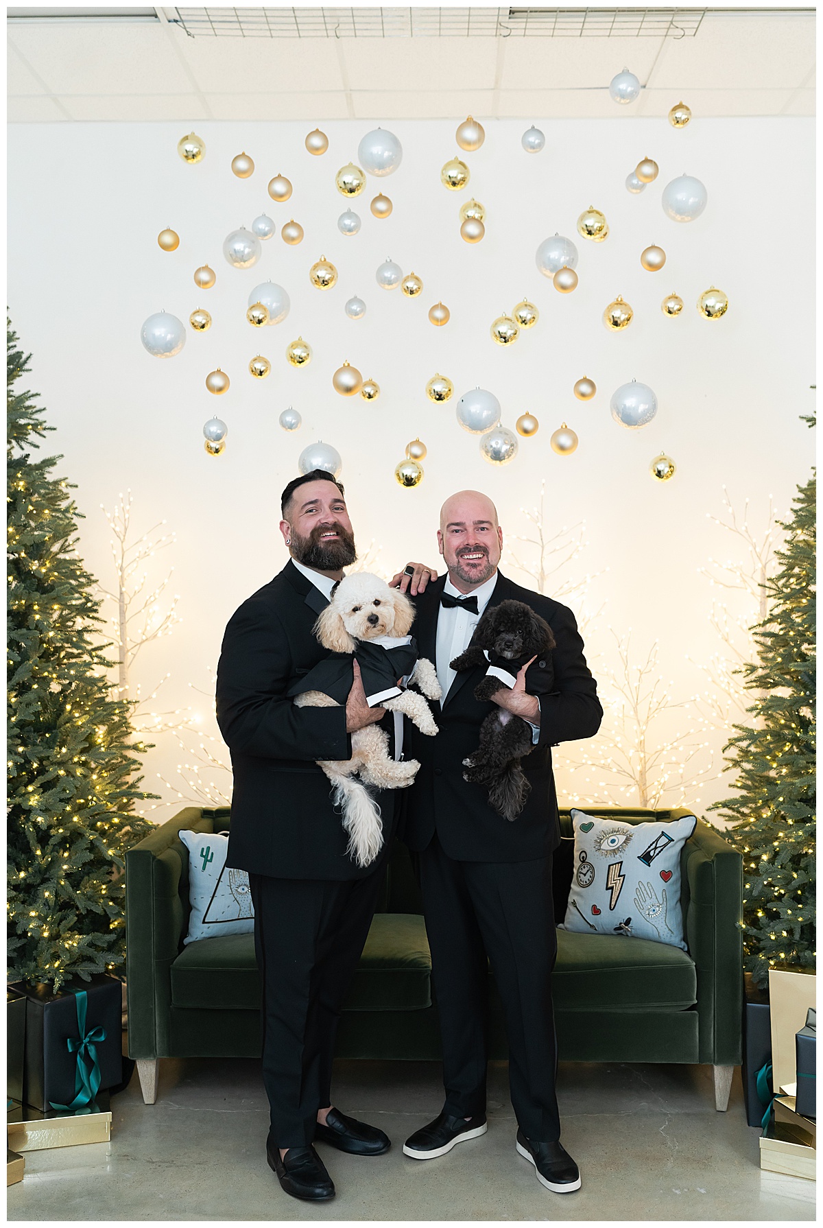 couple stand together for Christmas Minis In Houston