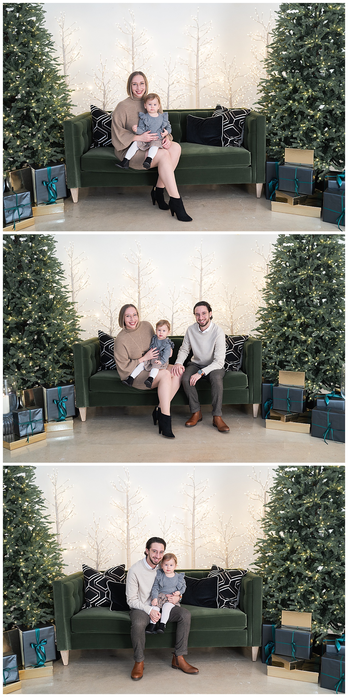 Couple sit on the couch together during Christmas Minis In Houston