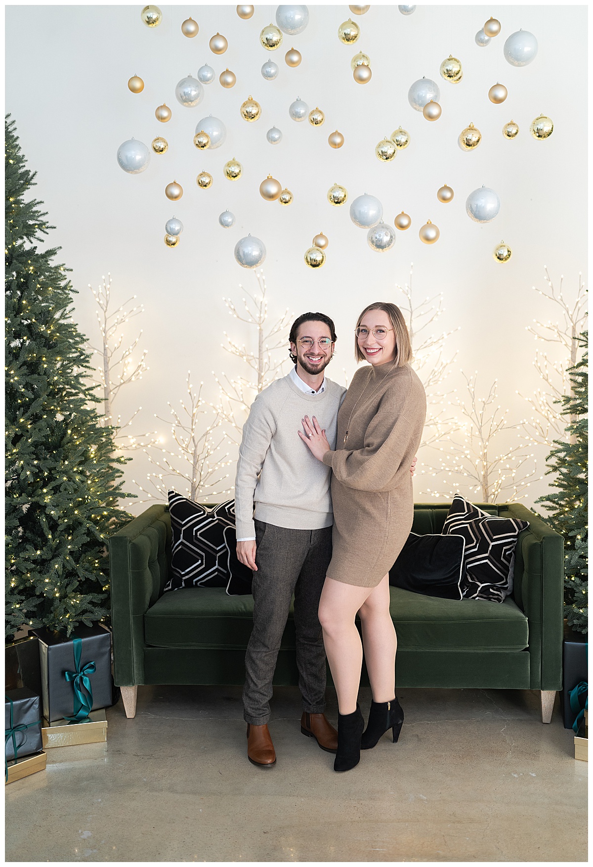 Couple hold each other close during Christmas Minis In Houston