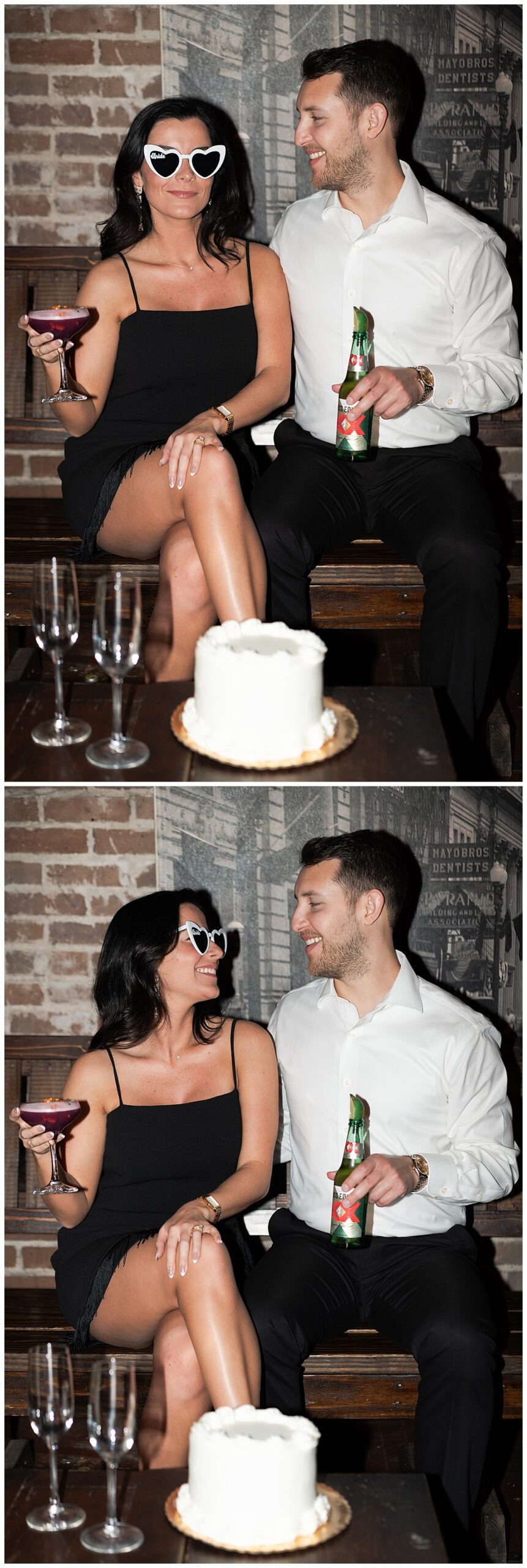 Couple sit together for Hotel Icon Engagement Session