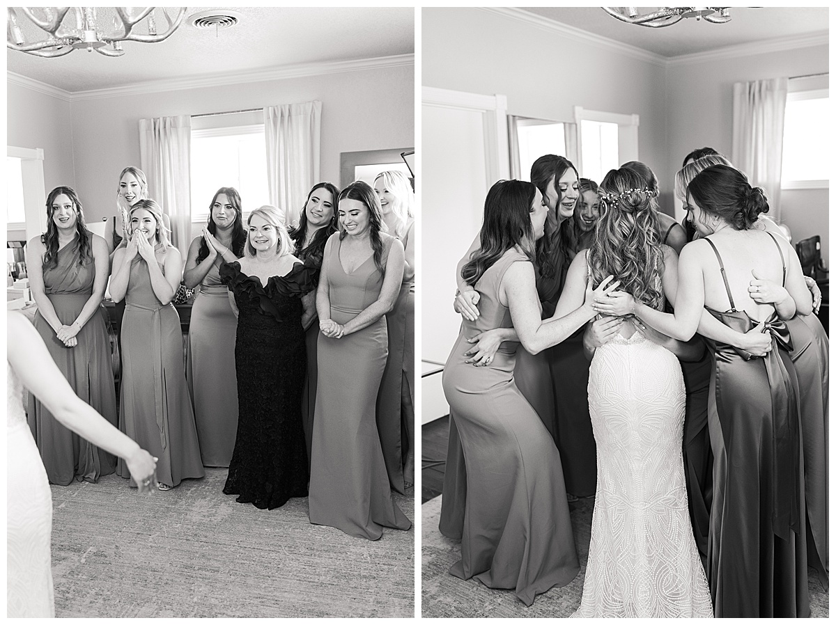 Bridal party see bride for the first time at Stonehouse Villa Wedding