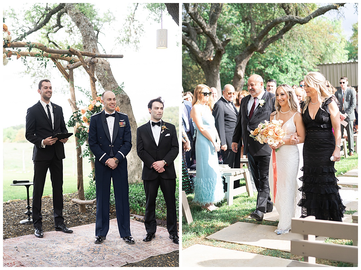 Bride walks down the aisle during her Stonehouse Villa Wedding