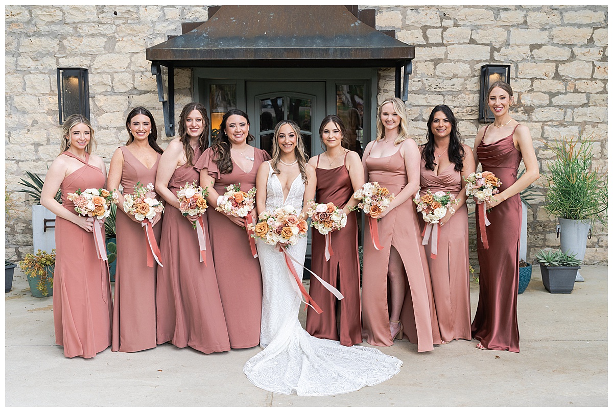 Bridesmaids stand by bride for Swish & Click Photography