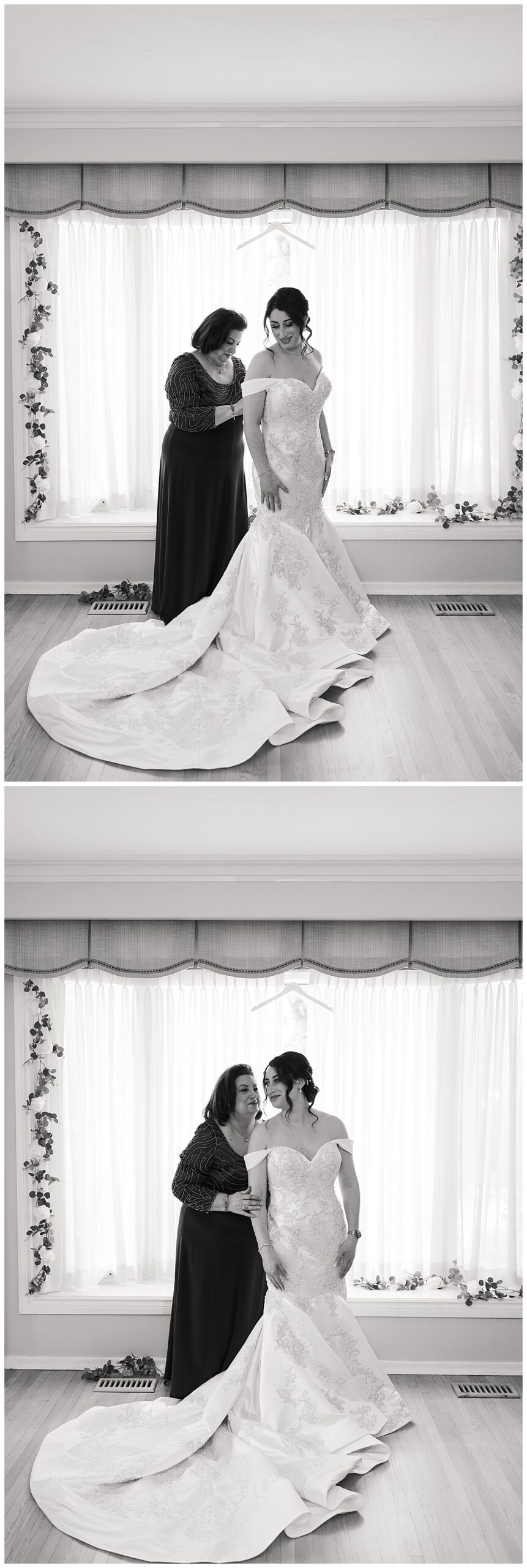 Bride gets into wedding gown for Toronto Wedding Photographer