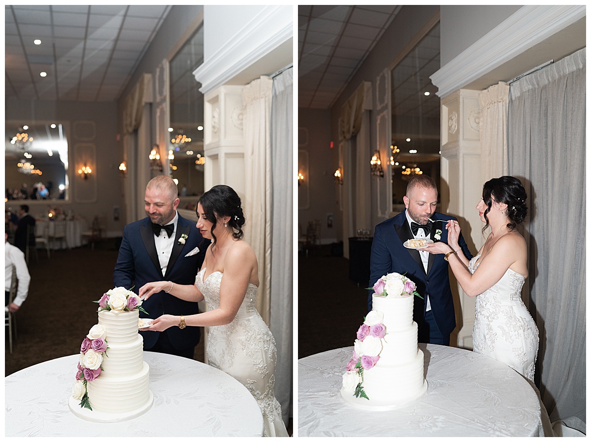 Couple share their wedding cake together for Toronto Wedding Photographer