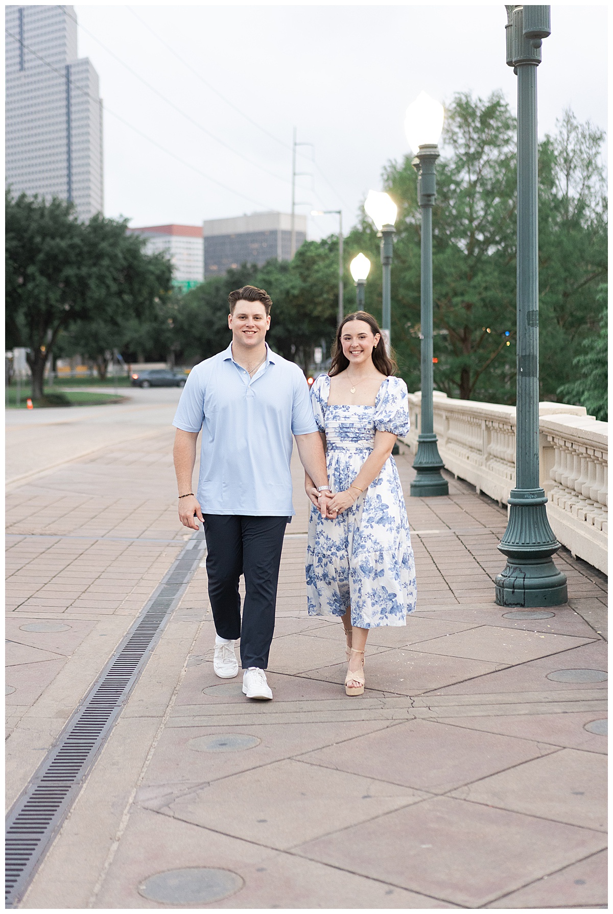 Couple walk hand in hand together showing one of the Best Engagement Photo Locations in Houston