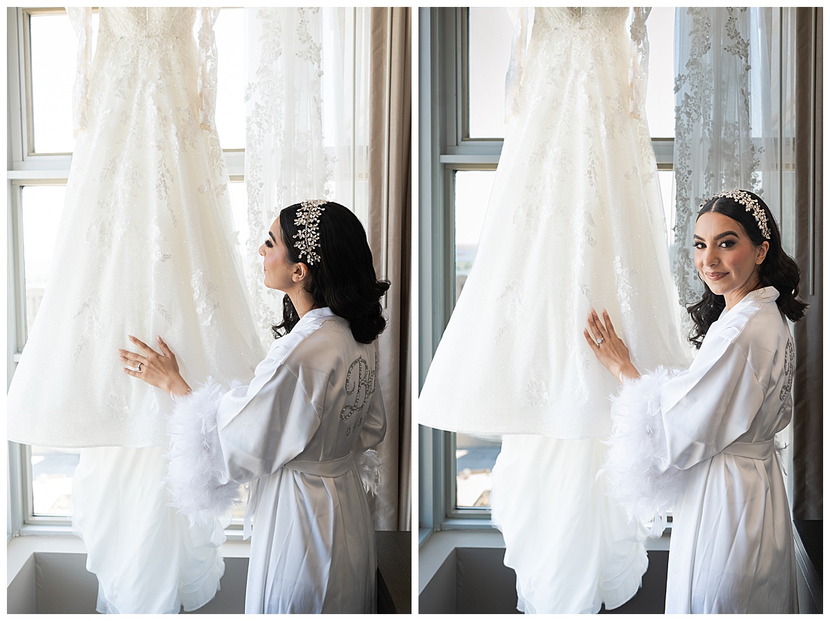 Bride admires her wedding gown by Toronto's Best Wedding Photographers