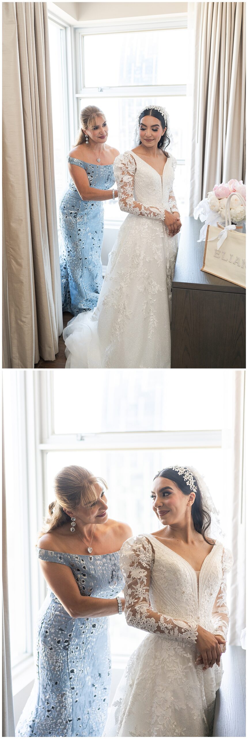 Bride is helped into her dress by Toronto's Best Wedding Photographers