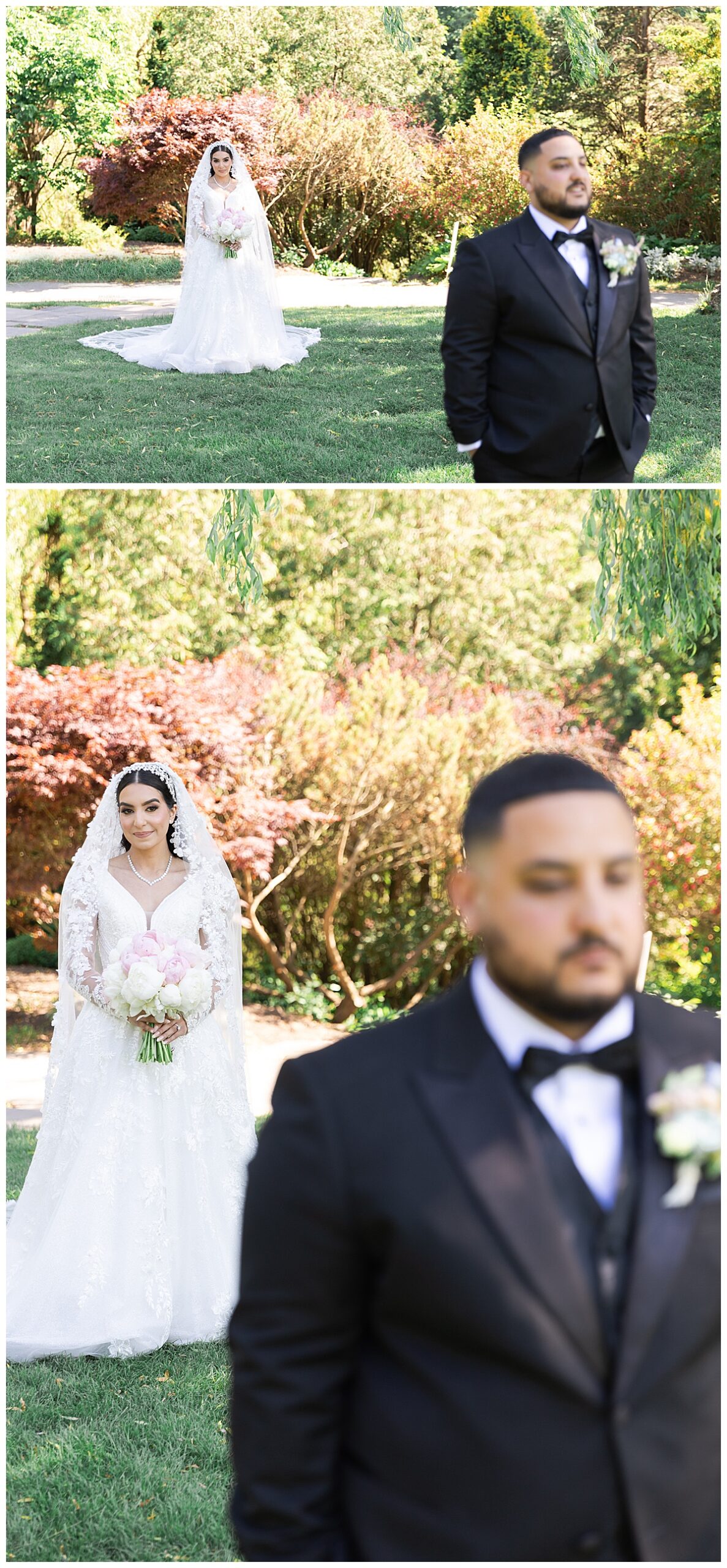 Bride and groom first look by Swish & Click Photography