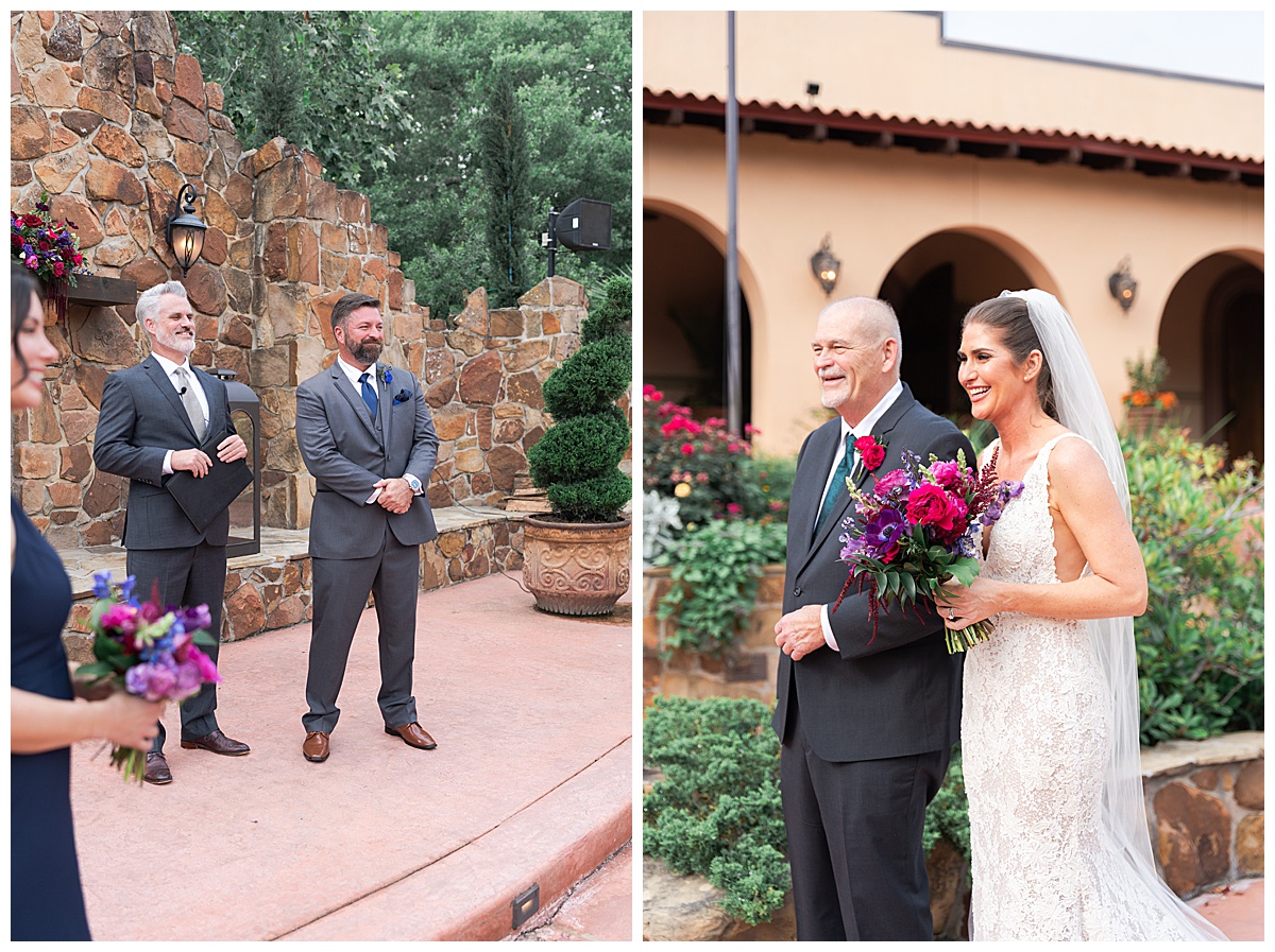 Bride walks down the aisle by Madera Estates Wedding Photographer