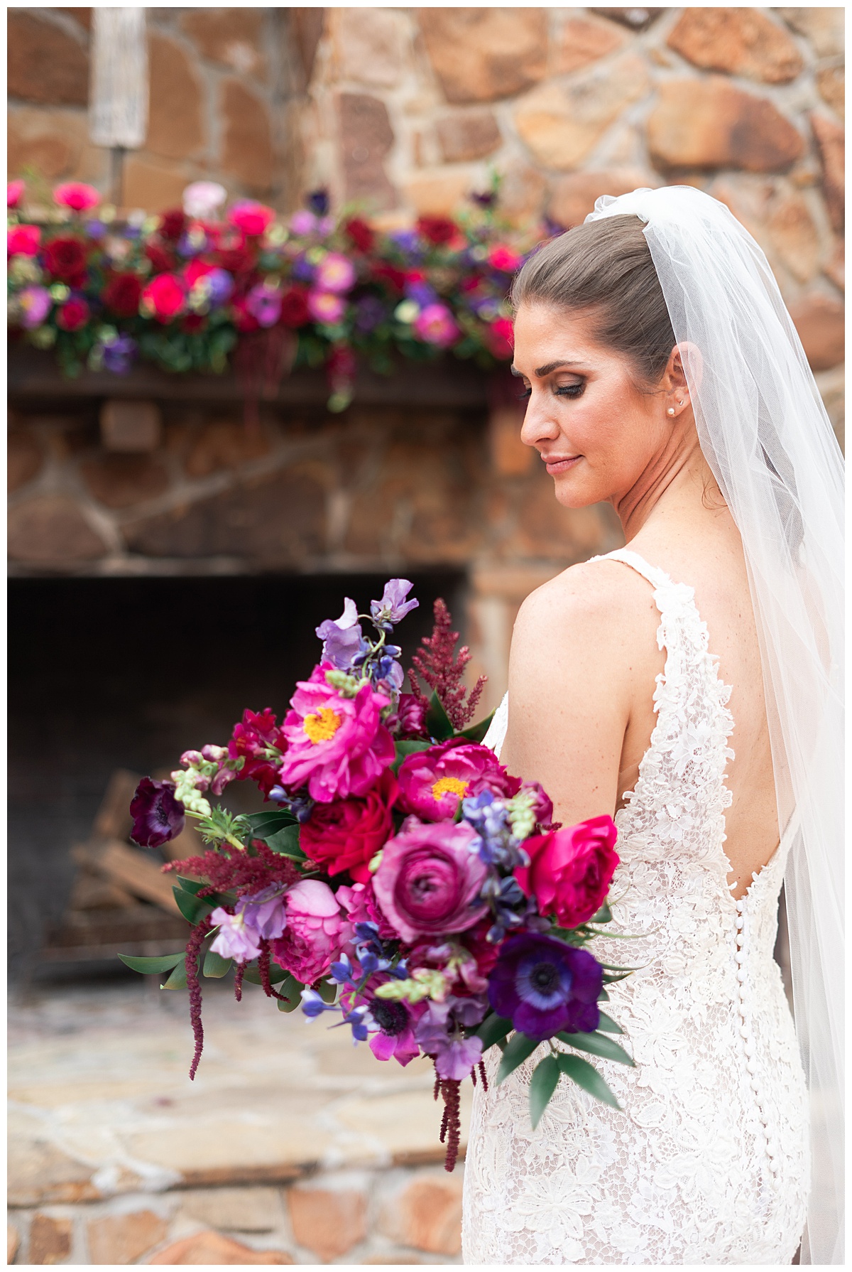 Stunning bridal gown and bouquet by Madera Estates Wedding Photographer