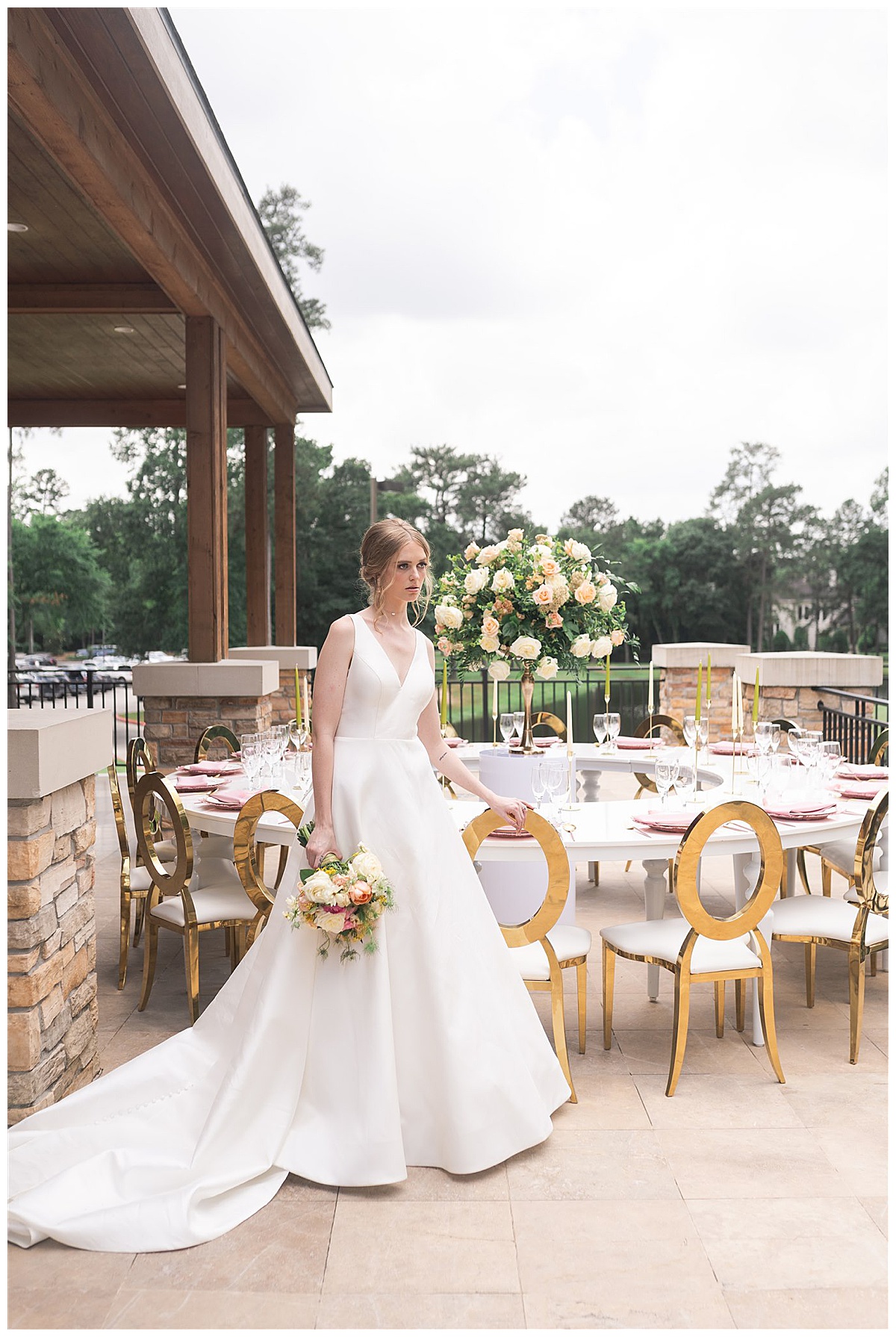 Bride stand at reception space at The Woodlands Country Club