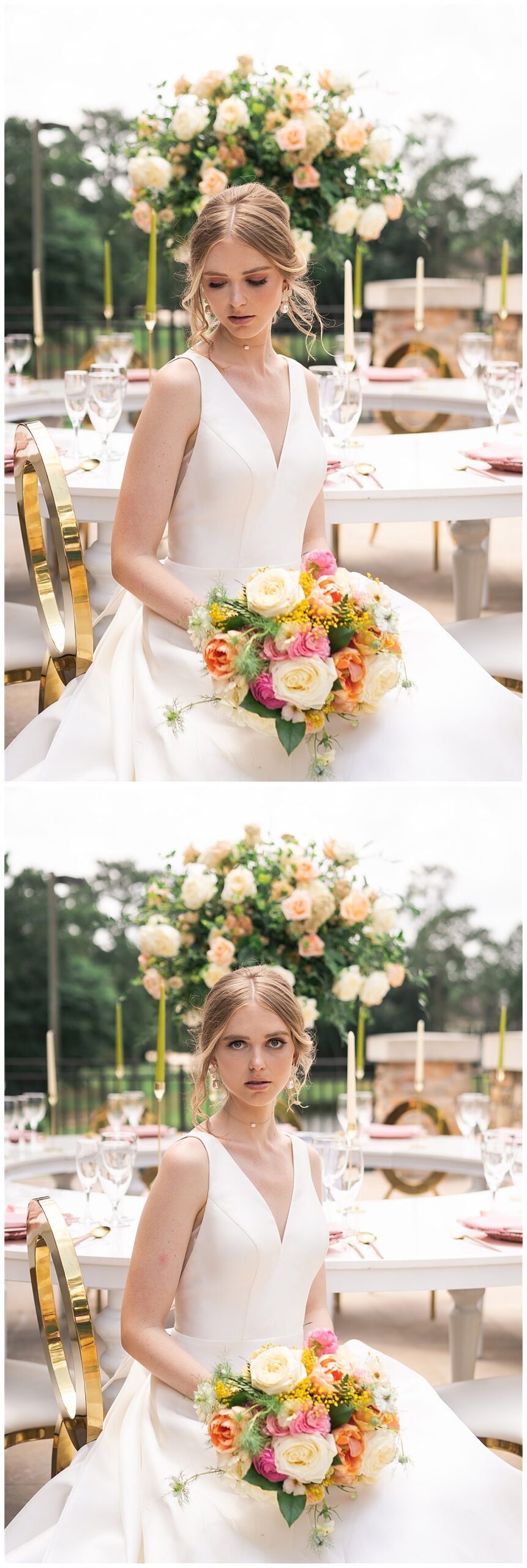 Stunning bride holds wedding bouquet for Swish & Click Photography