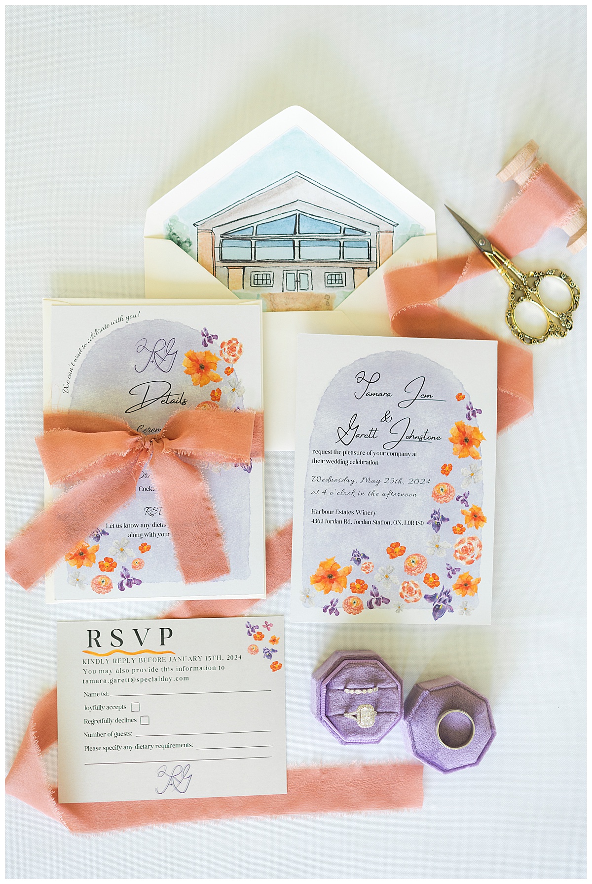 Stunning custom wedding invitation suite featuring the Wedding Colors for 2025