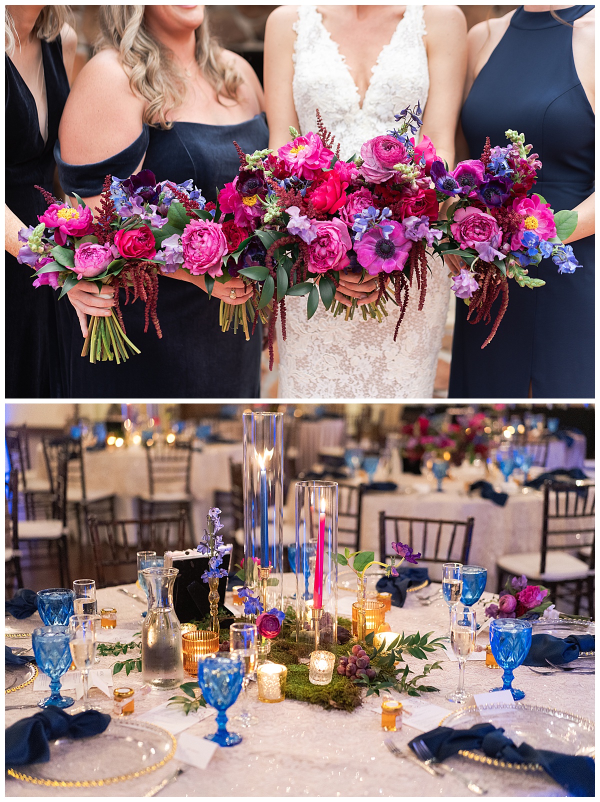 Rich bold flowers and wedding table settings for Swish & Click Photography