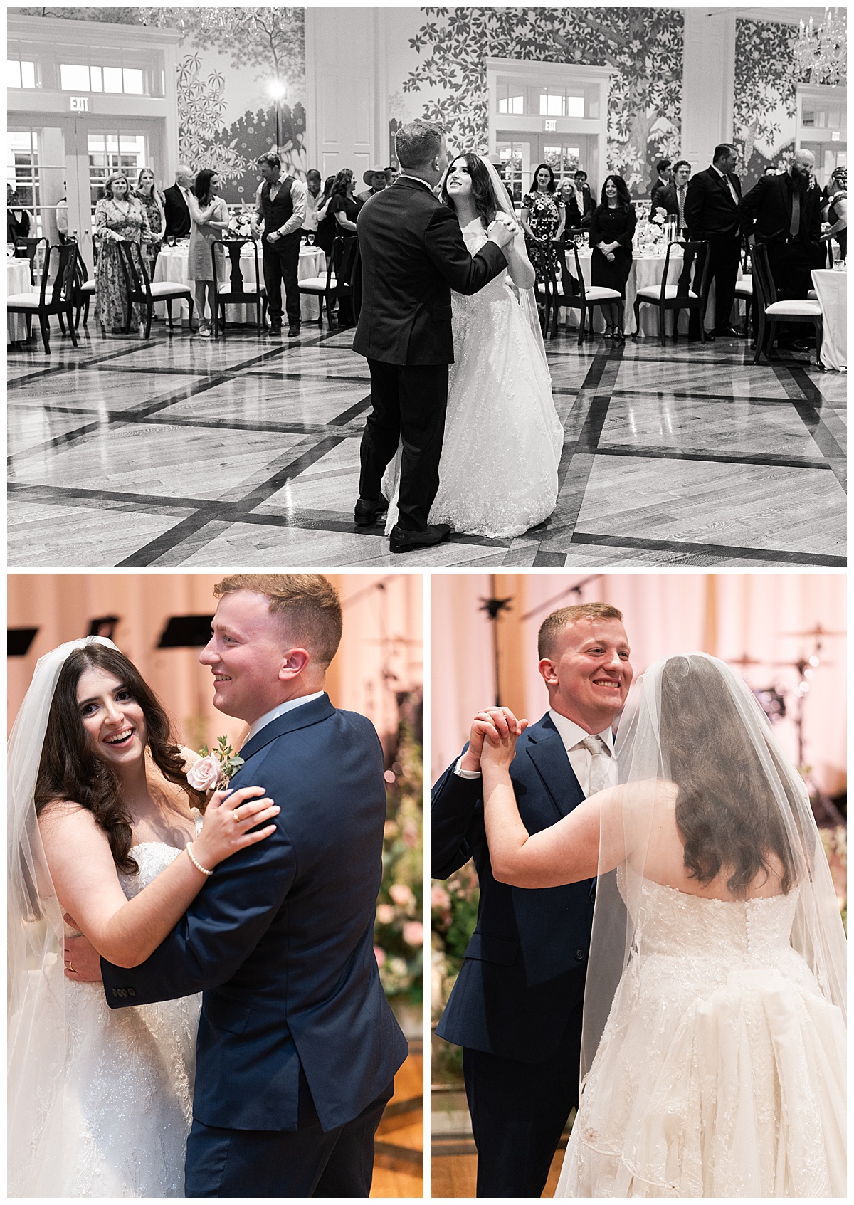 Bride and groom share their first dance as husband and wife captured by Swish and Click Photography