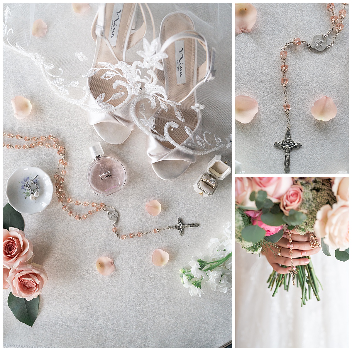 Bridal details with pink elements highlighted photographed by Swish & Click Photography