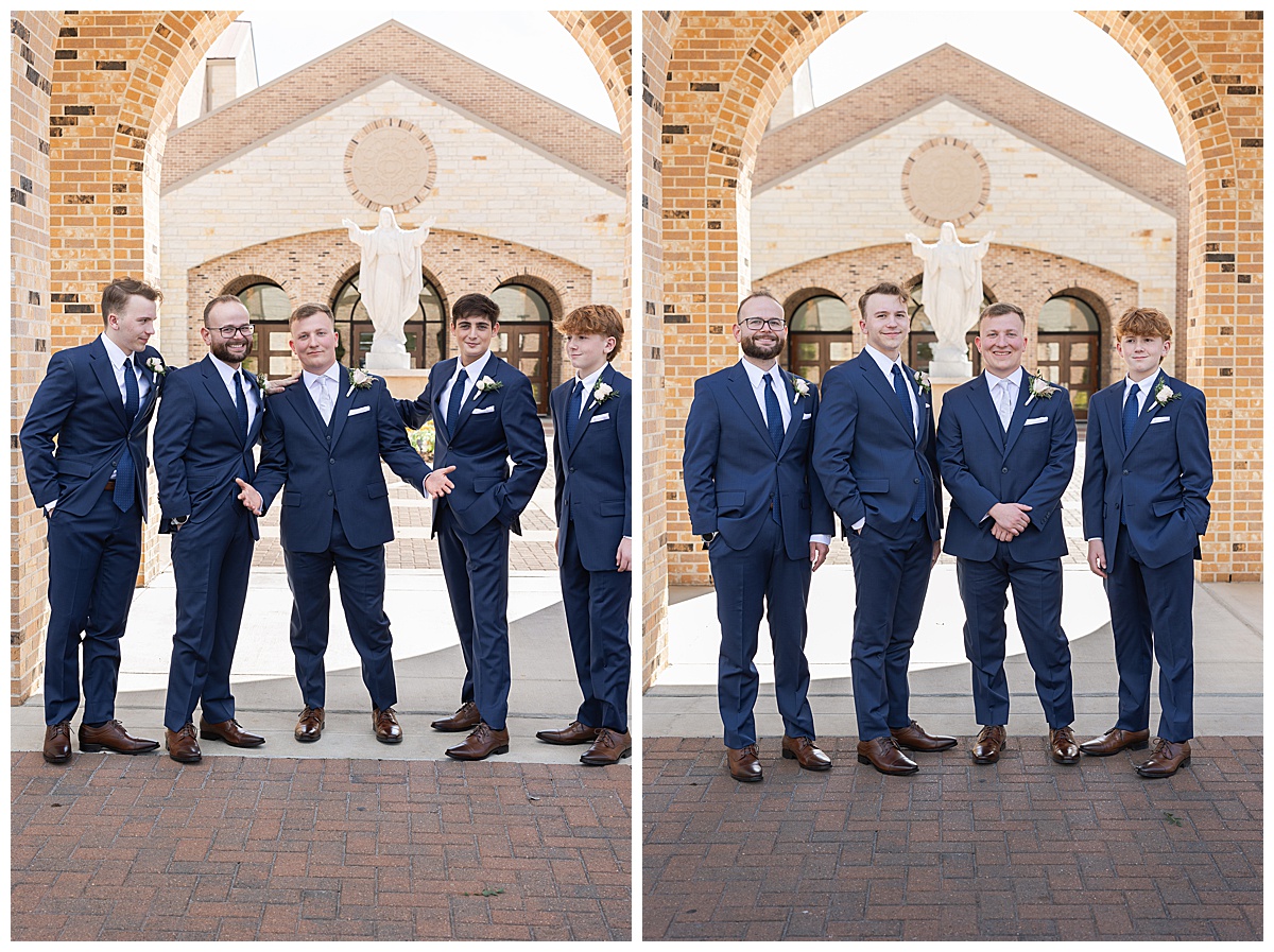 Candid moment of groomsmen with groom.