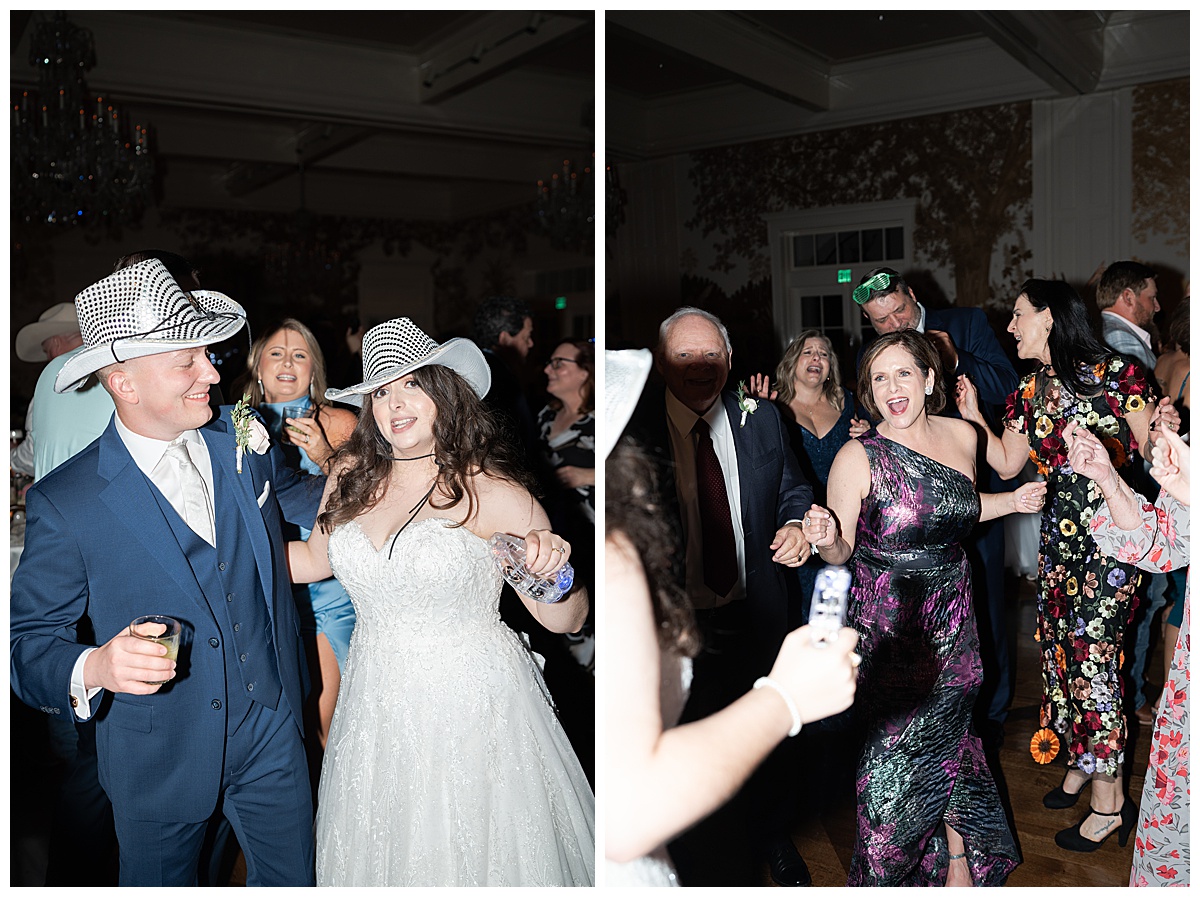 Fun candid moment of the bride and groom dancing along with the mother of the bride captured by Swish and Click Photography