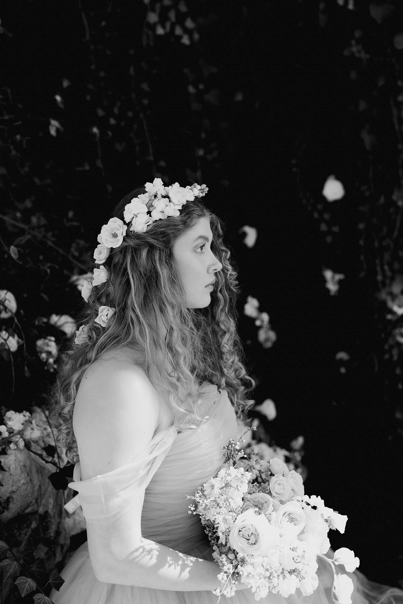 bride looks forward during her bridal session by Houstons best wedding photographers Swish and Click