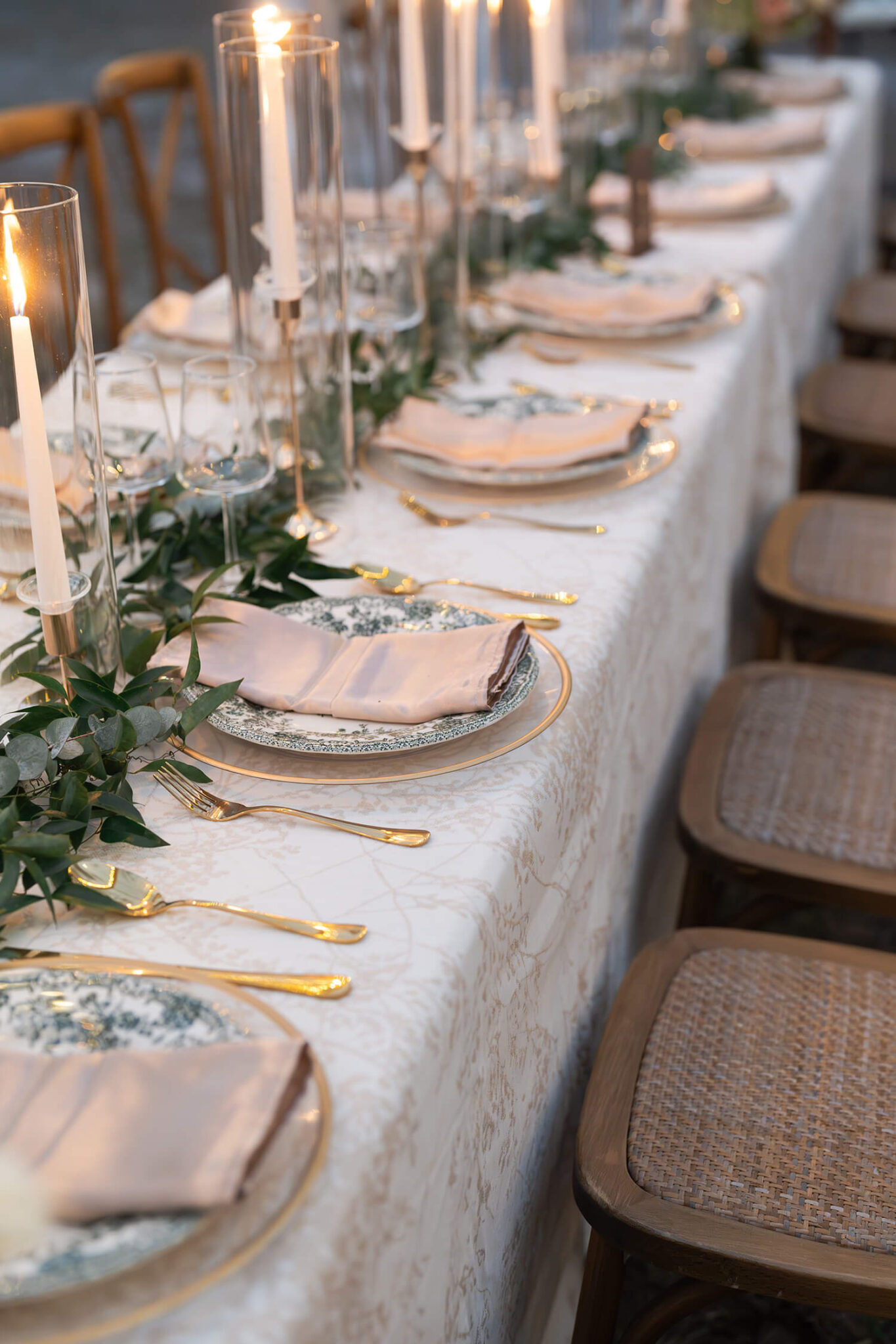 Patterned dinner plate at a wedding reception which is a 2026 wedding trend