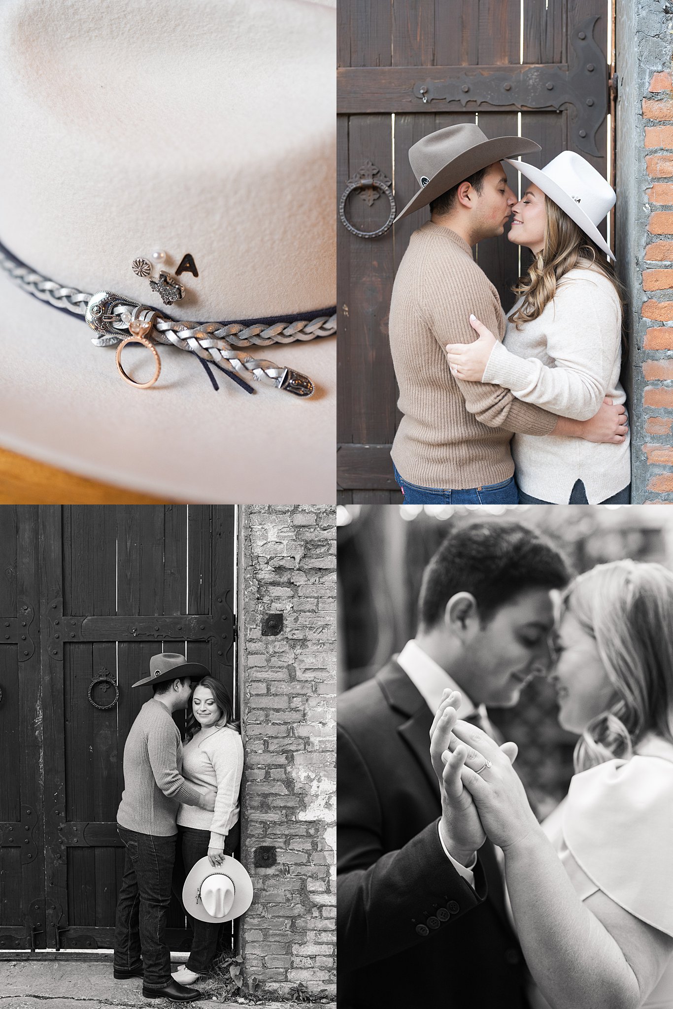 engaged couple kiss during their mckinney cotton mill engagement session with Swish and Click Photography