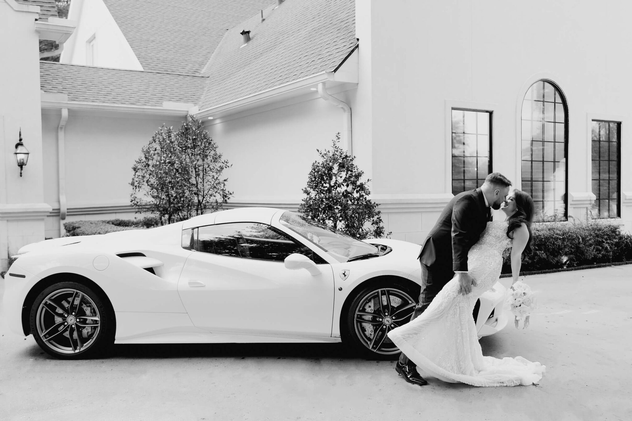 bride and groom kiss on their wedding day at the Peach Orchard by Swish and Click Photography