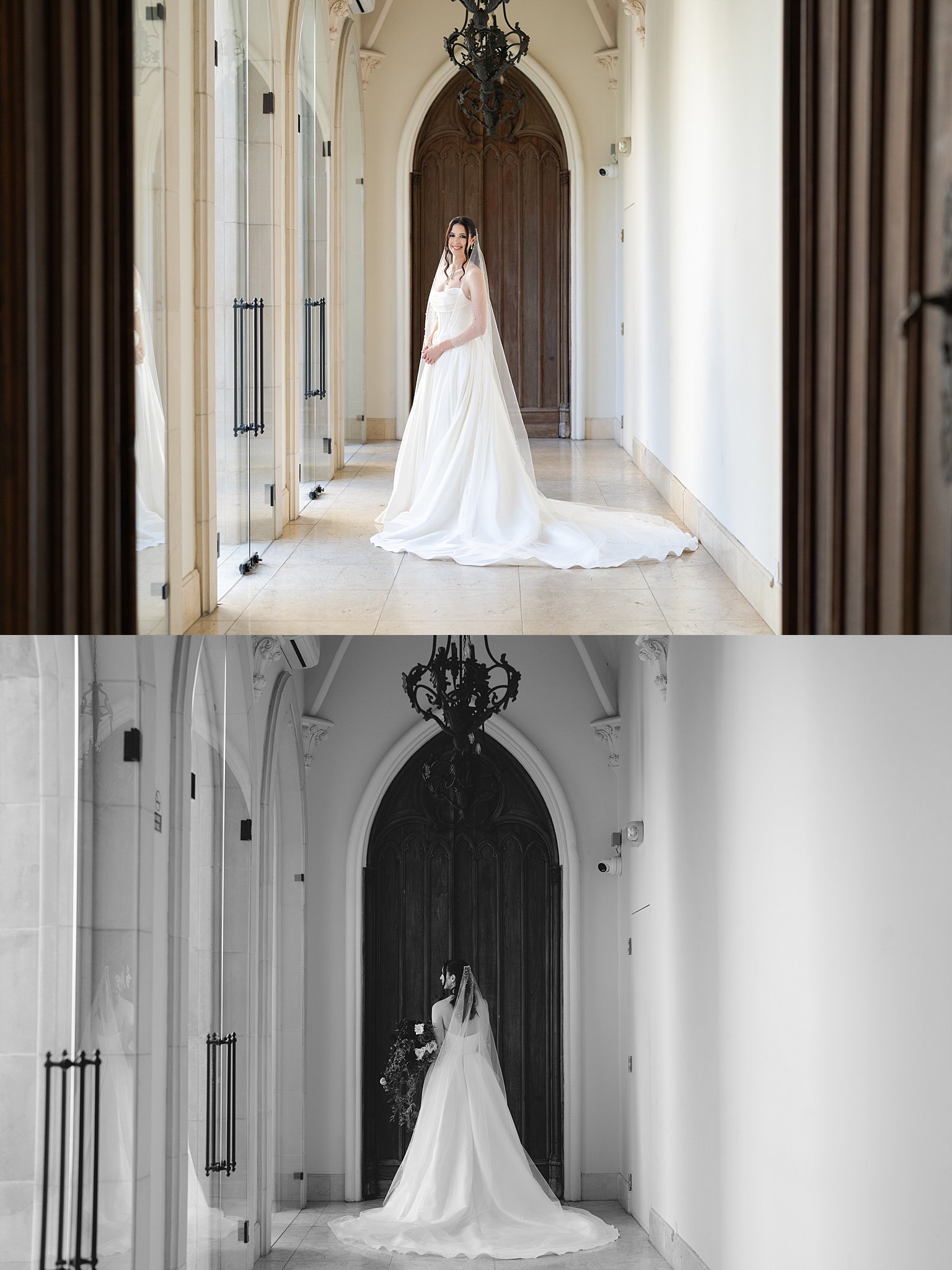 Swish and Click Photography captures a bride posing at Chateau Nouvelle during her bridal session