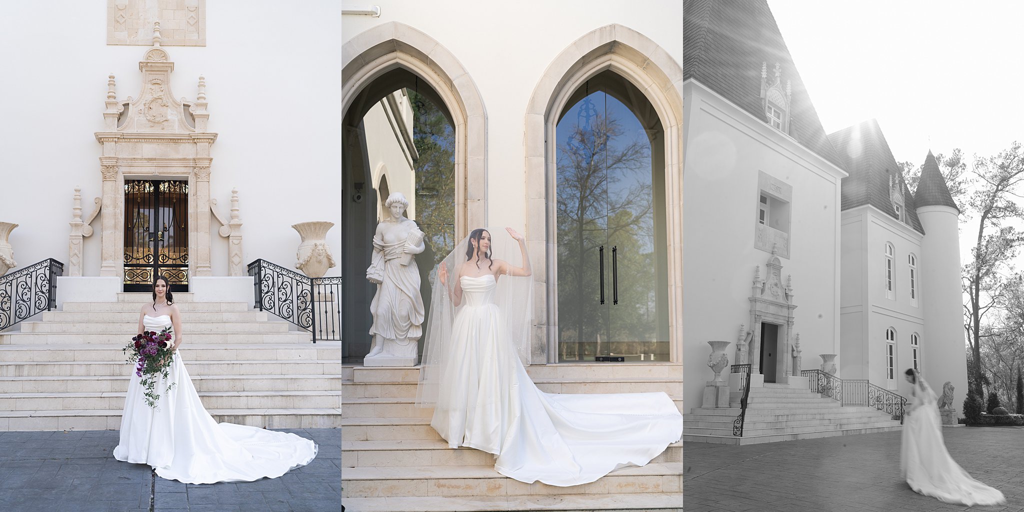 Swish and Click Photography captures a bride posing under her wedding veil at Chateau Nouvelle during her bridal session