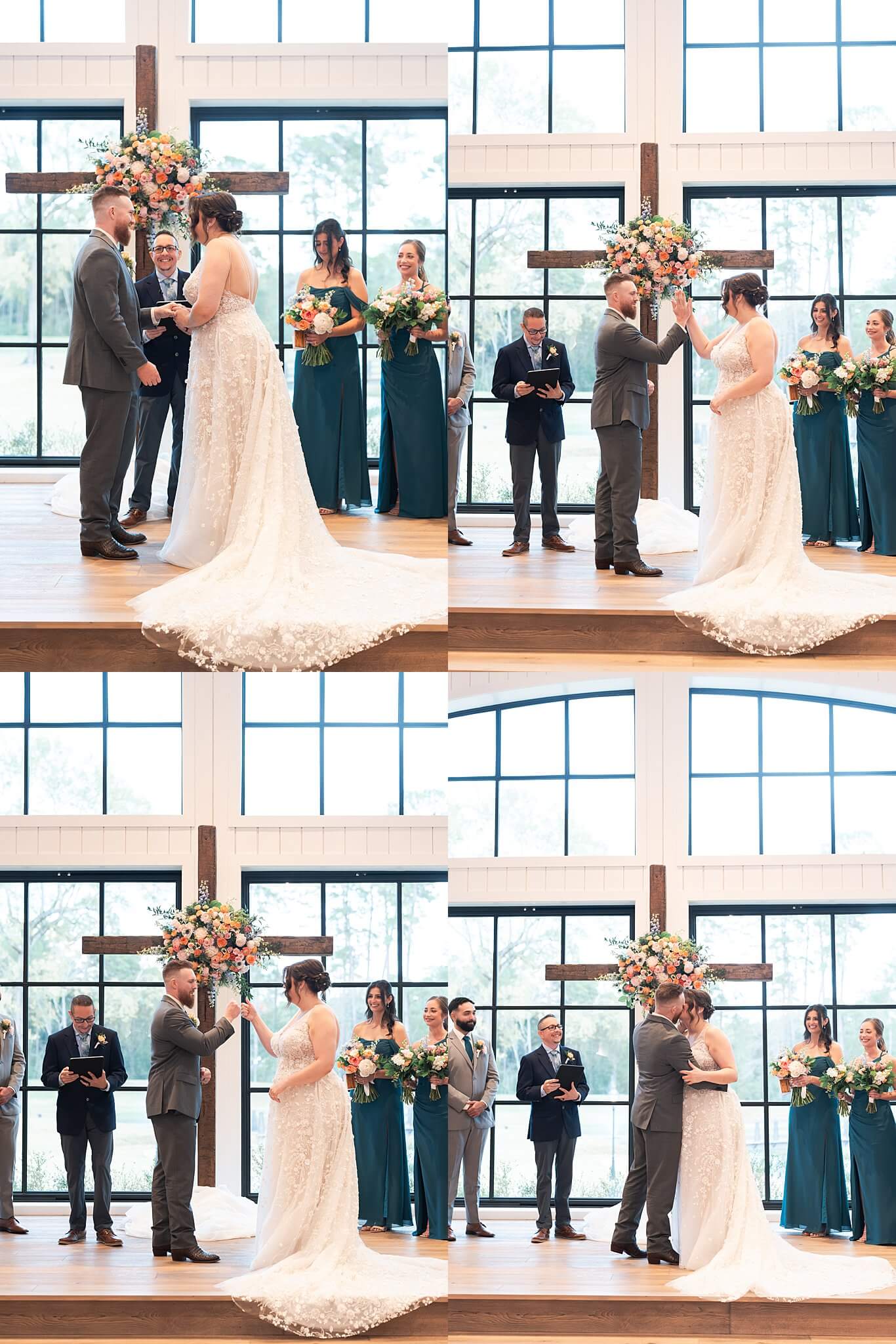 Bride and groom finish their vows and kiss on their wedding day captured by wedding photographer Swish and Click at the Blue Magnolia