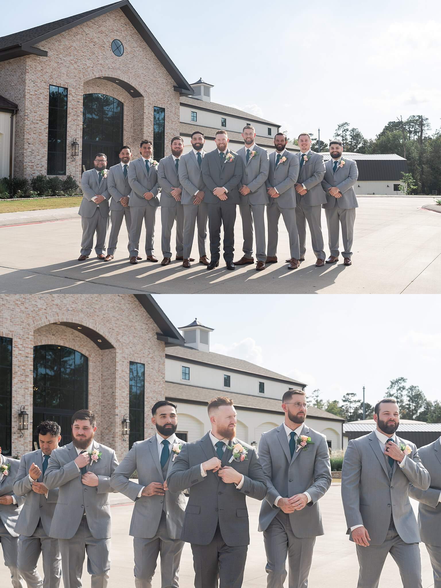 groom and groomsmen walk for portraits by Swish and Click Photography at the Blue Magnolia in Houston Texas