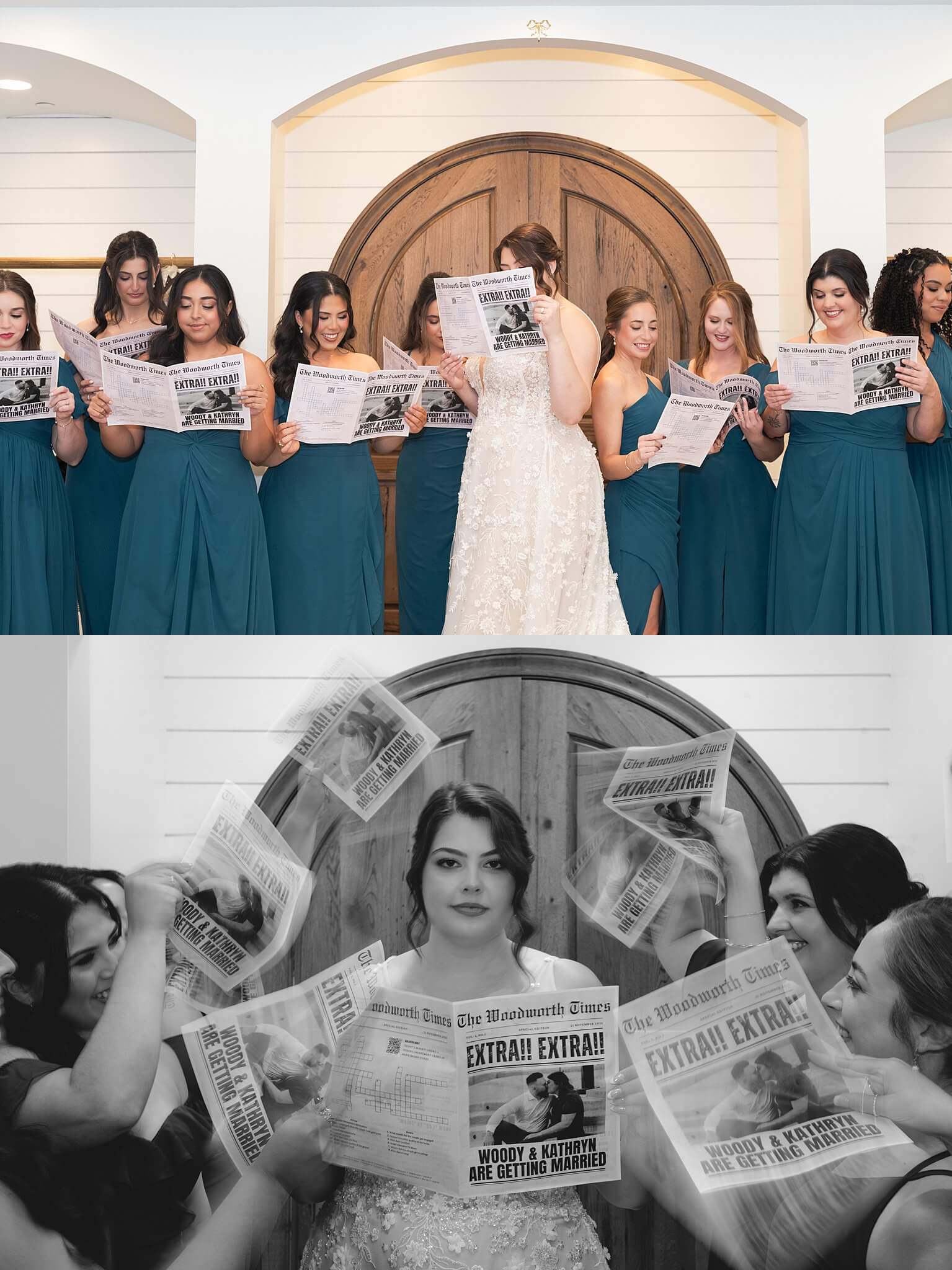 bridal party read wedding magazine at Houston wedding venue the Blue Magnolia by Swish and Click Photography