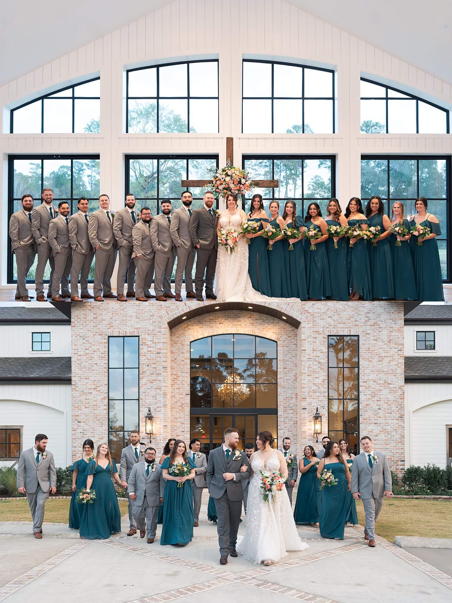 wedding party pose and smile at Houston wedding venue the Blue Magnolia by Swish and Click Photography
