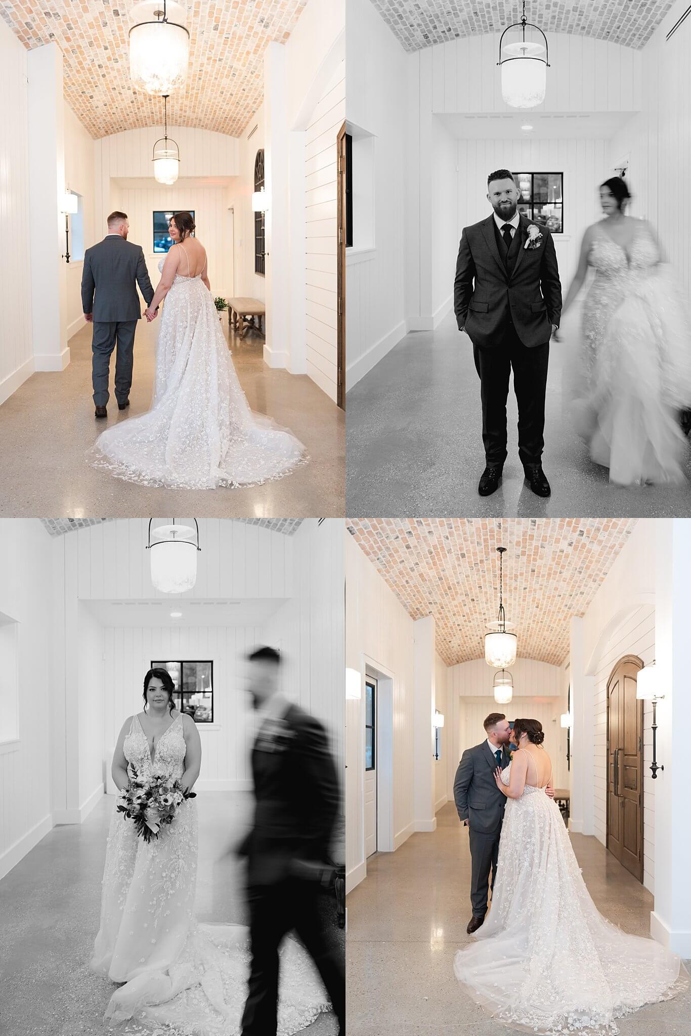 wedding couple kiss on their wedding day with Swish and Click Photography at Texas wedding venue the Blue Magnolia
