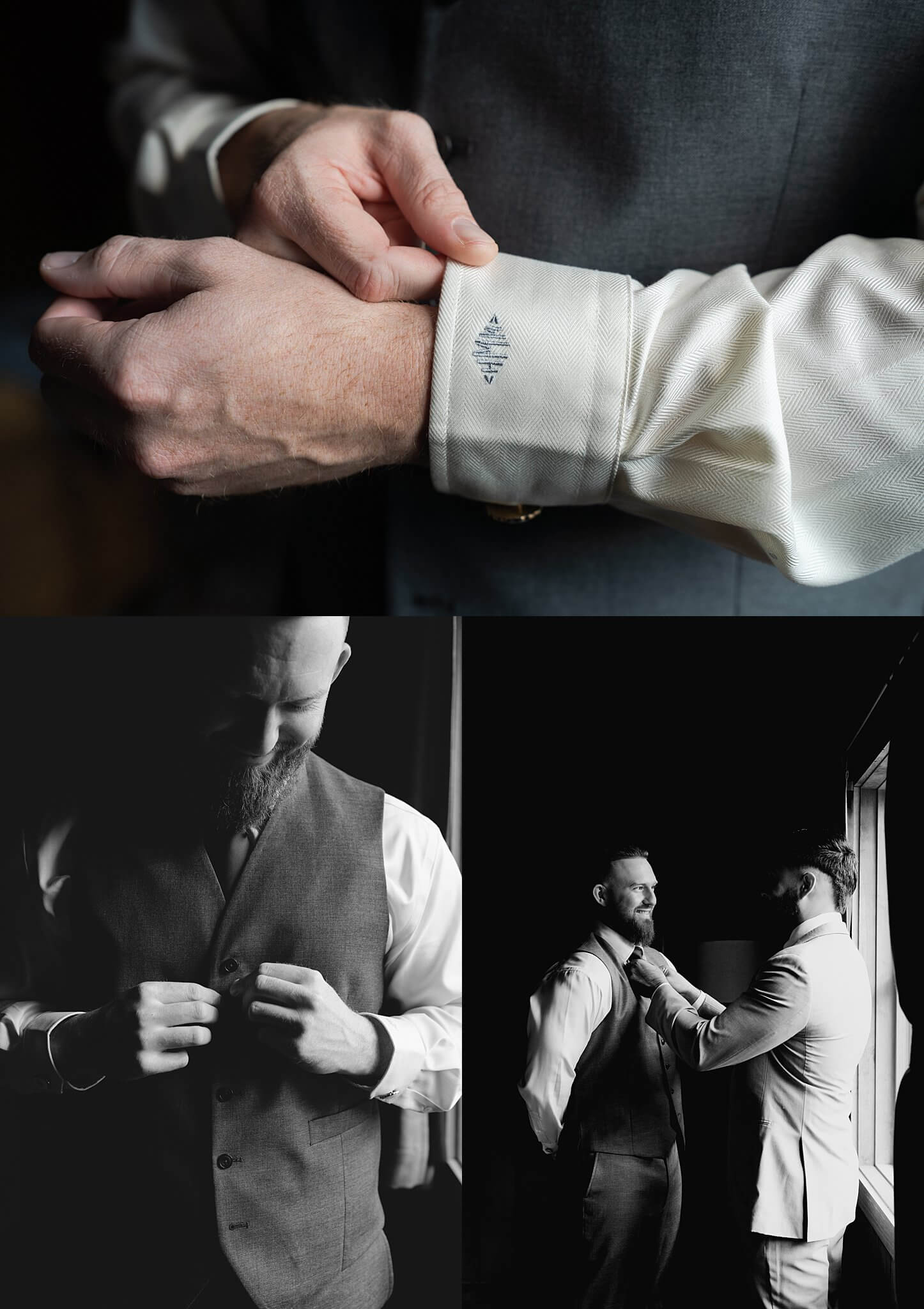 Groom puts on his cufflinks on his wedding day captured by Houston's Swish and Click Photography at the Blue Magnolia