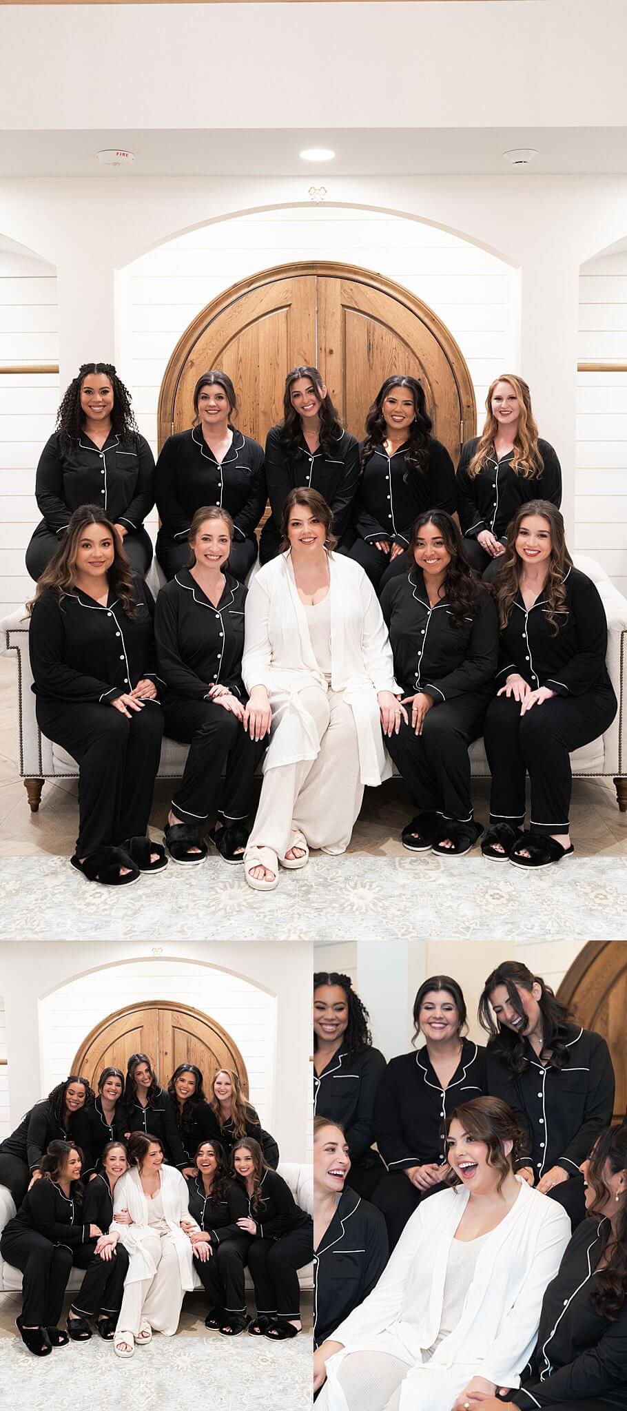 Bride sits with her bridesmaids on her wedding day captured by Houston's Swish and Click Photography at the Blue Magnolia