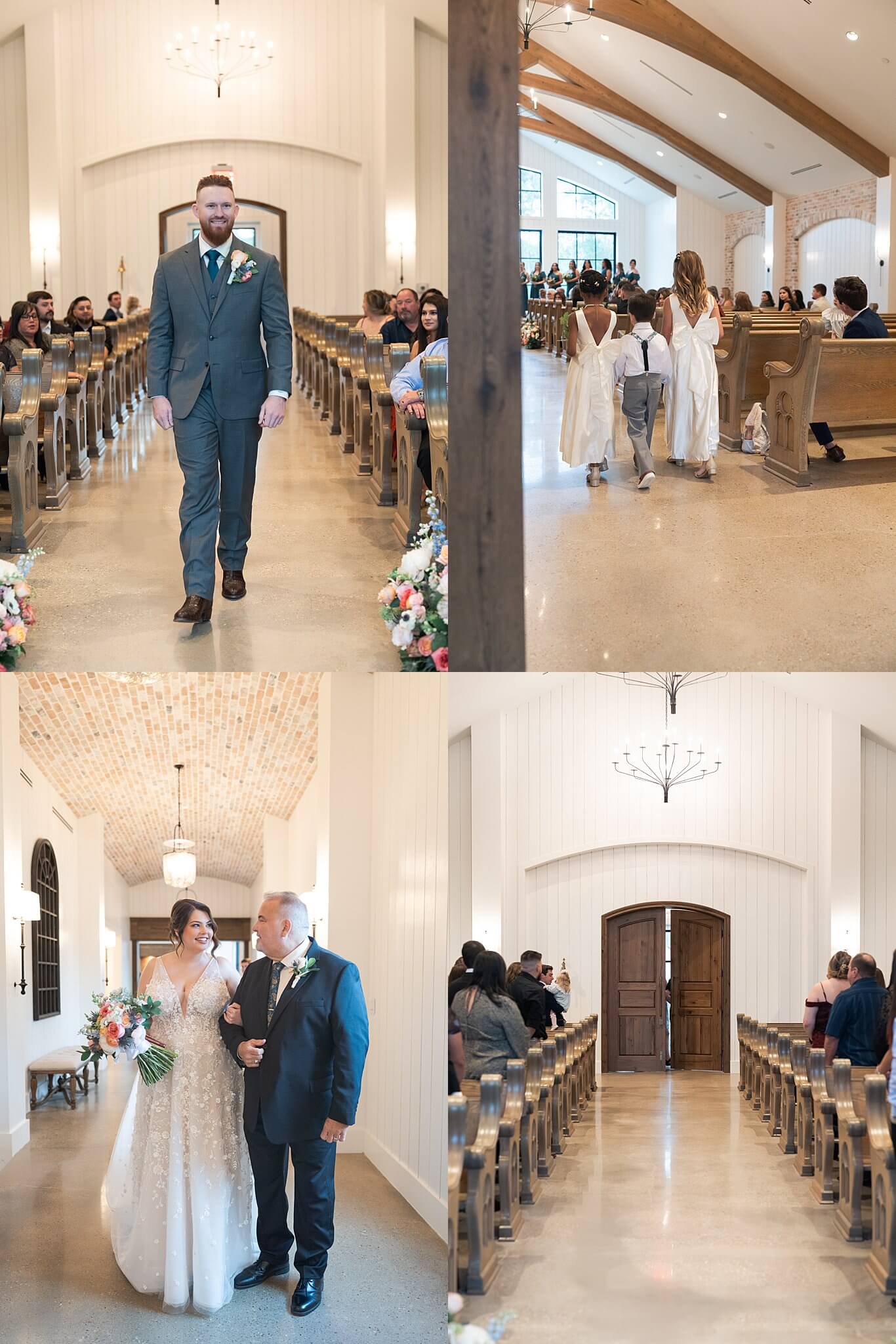Houston wedding photographer Swish and Click captures bride and groom walking down the aisle the Houston wedding venue the Blue Magnolia