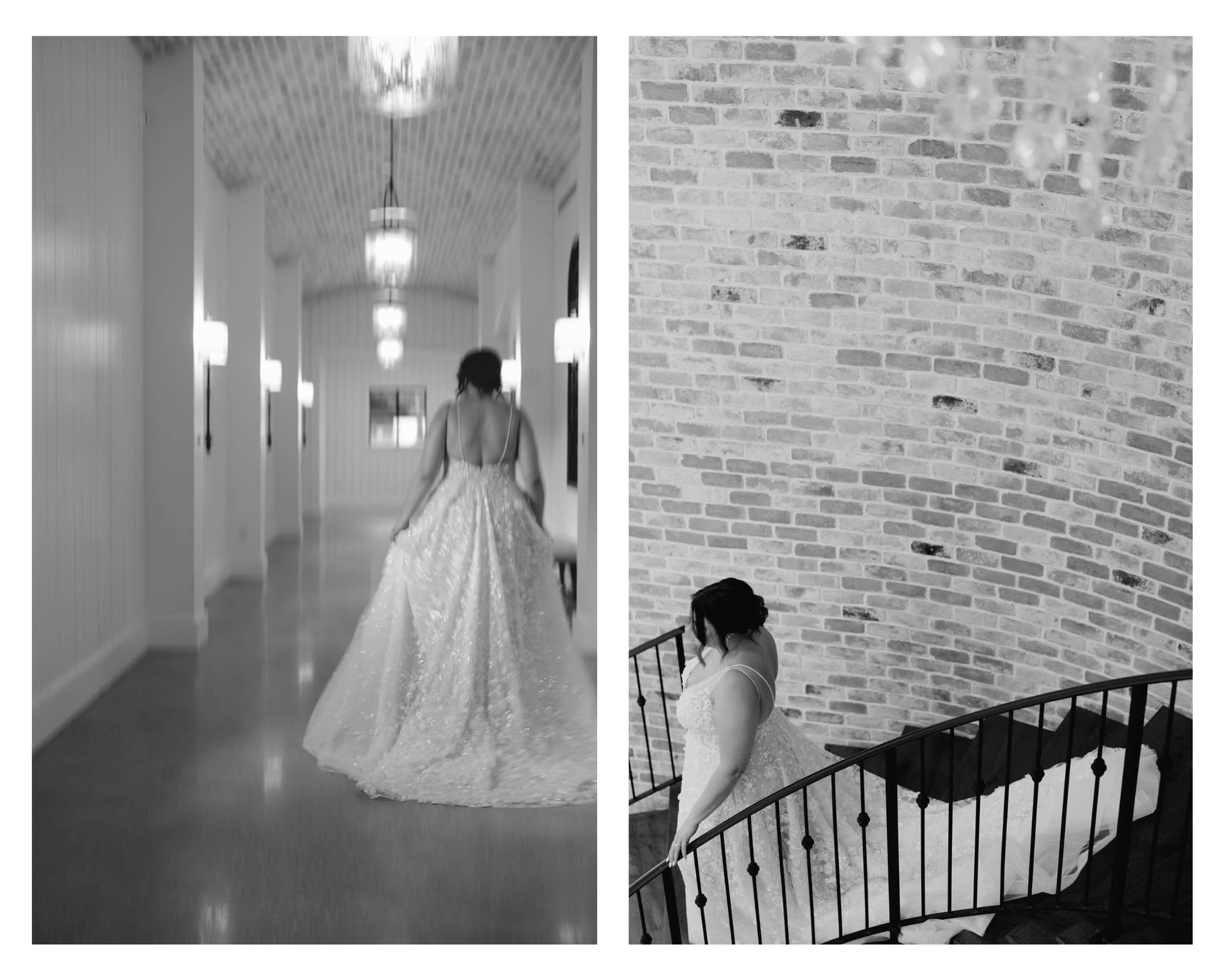 Black and white bride walking away Blue Magnolia Bridal Session
