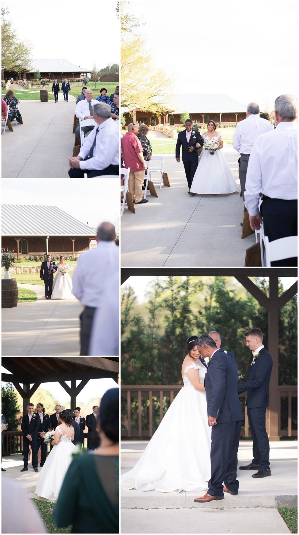 bride and groom walking down the aisle at Bridal Oaks in Cypress Texas by Houston wedding photographer Swish and Click Photography