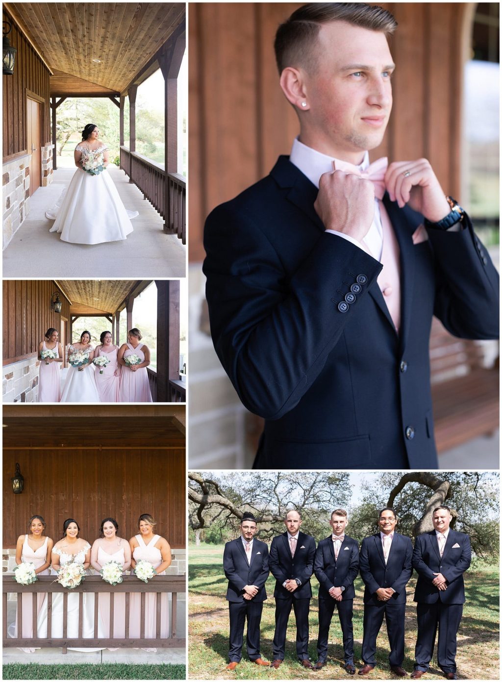 groom party and bridal party at Bridal Oaks in Cypress Texas by Houston wedding photographer Swish and Click Photography